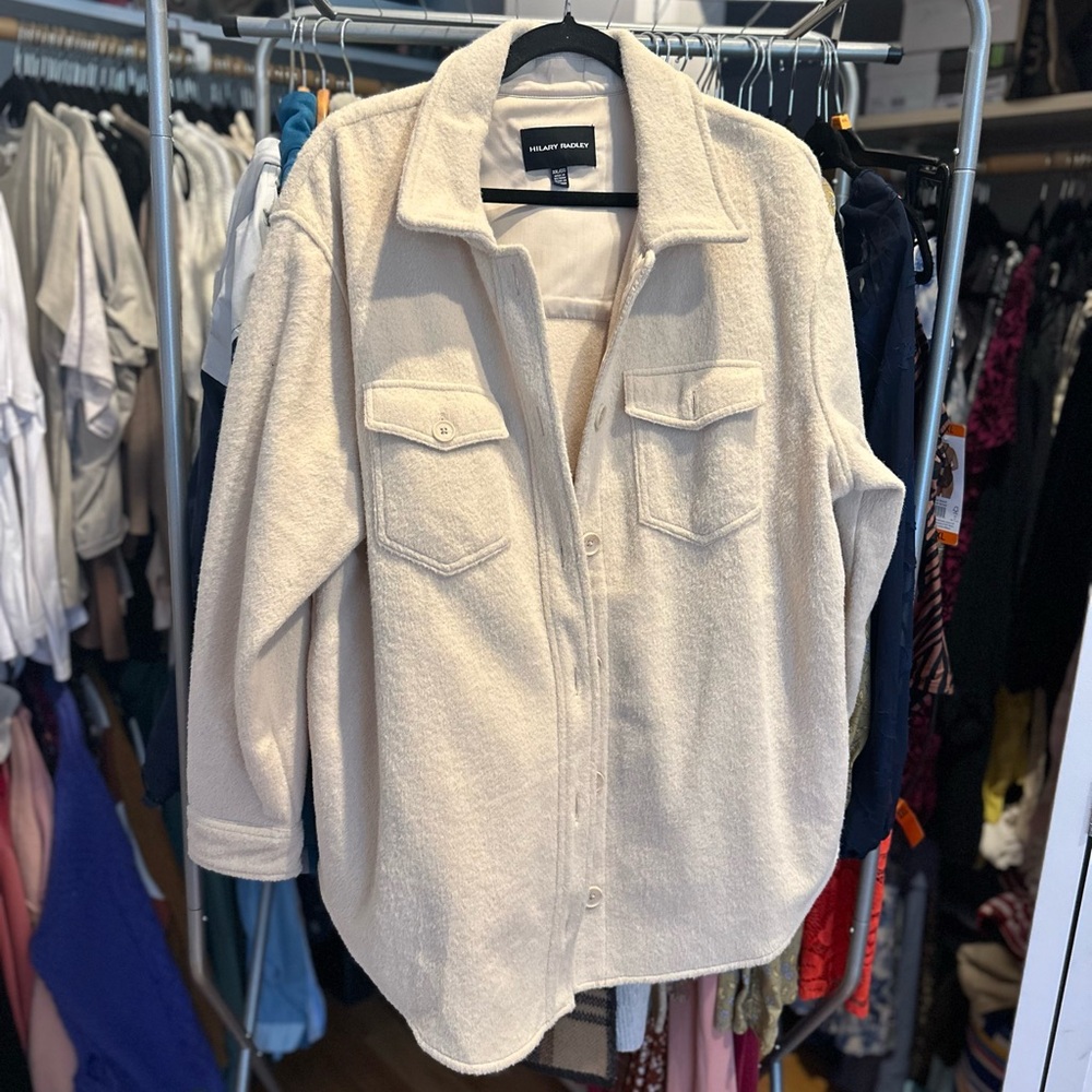 Hilary Radley Cream Teddy Jacket Oversized Style